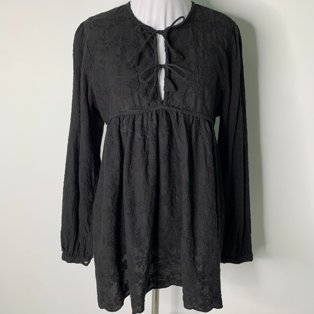 Matta Women's Black Boho Long Sleeve Blouse Size Medium